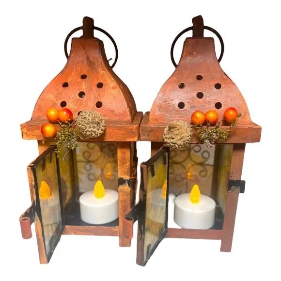 Hand Crafted Decoupaged and Hand-Painted Candle Metal Lantern Candle Holder - Picture 4 of 15